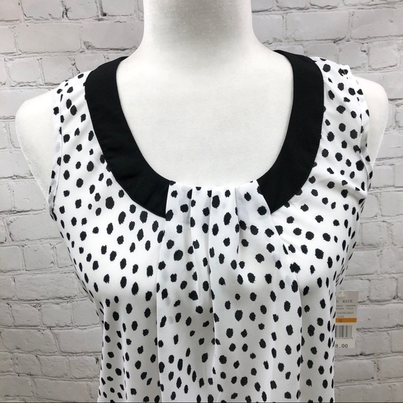 Spense Sleevless Blouse White with Black Dots Size Small Scoop Neck - Picture 3 of 9